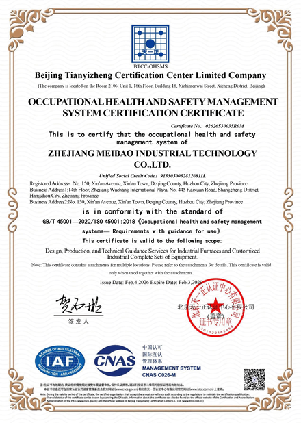 CHINA Zhejiang Meibao Industrial Technology Co.,Ltd Certificações